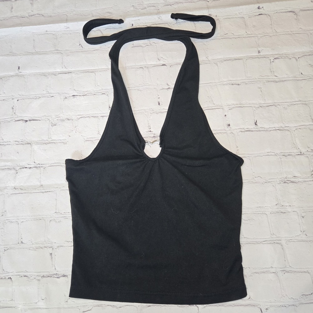 DAZY Heart O-ring Halter Crop Top in black Sz M Y2k Grung Goth